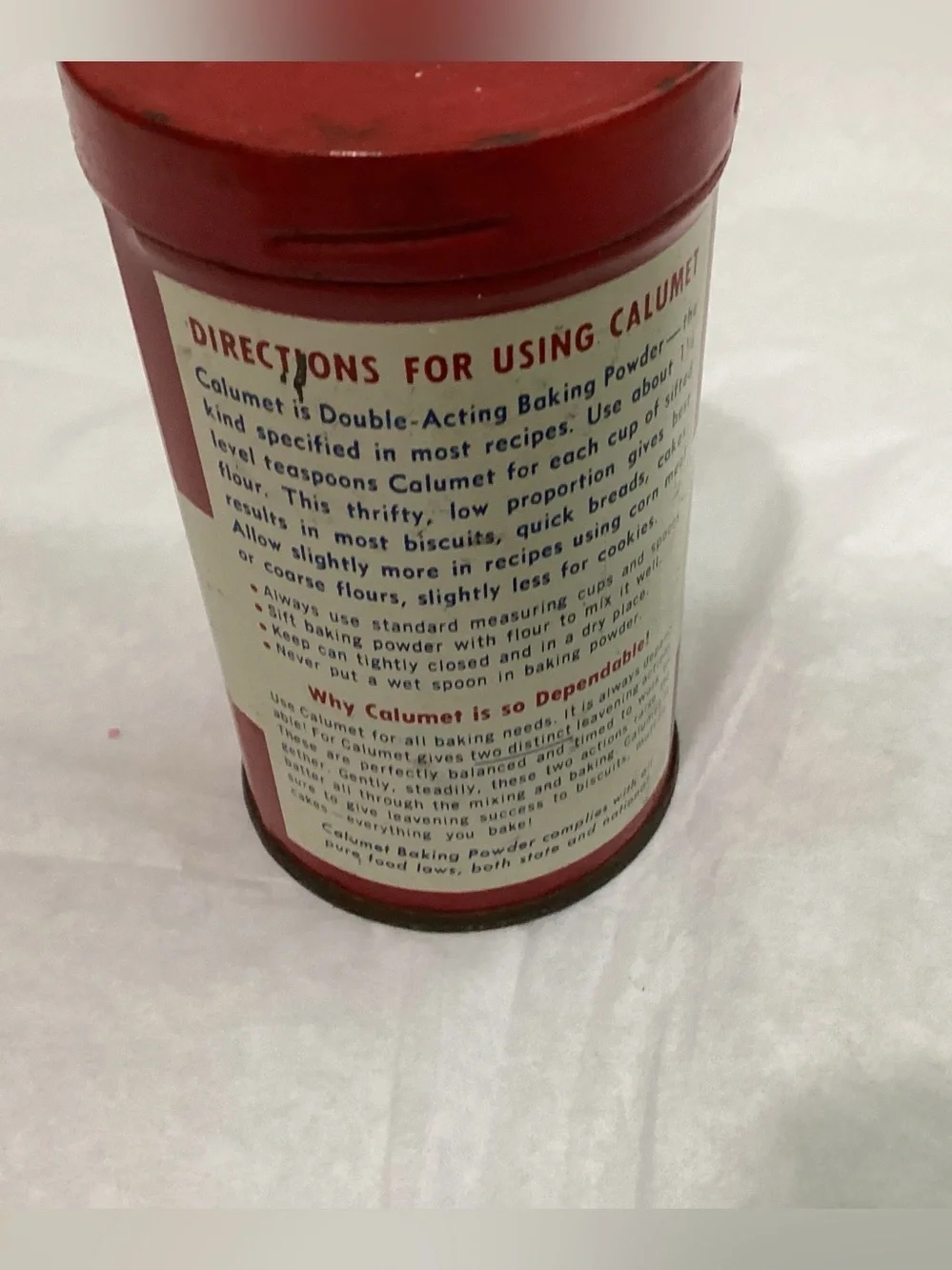 Vtg. Calumet Double-Acting BAKING POWDER tin container, 1950s